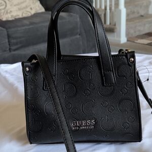 Guess Black Embossed Logo Satchel with Detachable Strap